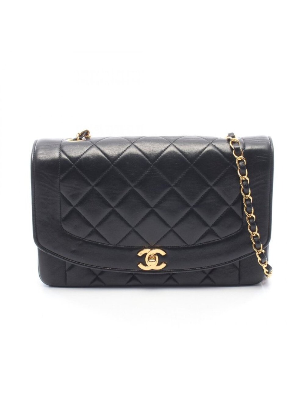 Chanel Shoulder Bag Quilted Diana Flap Black Lambskin Chain